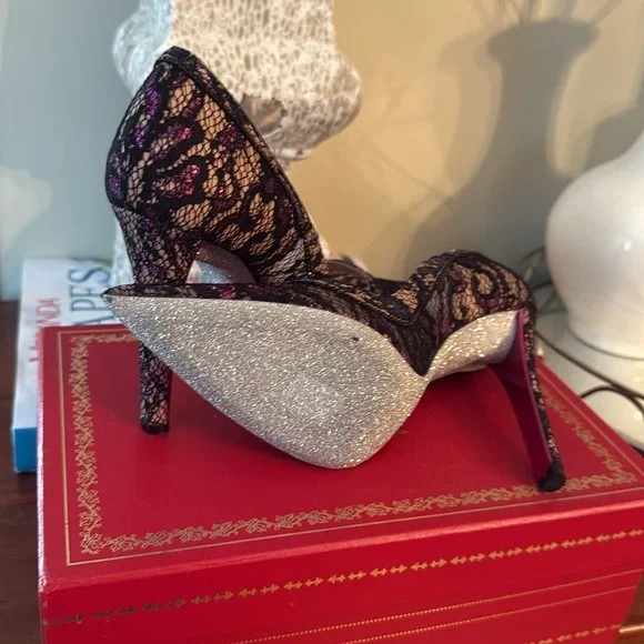Rene Caovilla Fuxia Cobalt Lace Strass Shoes